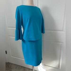 AKRIS size US 8 Ponte Knit Straight skirt and Zip Back Bell Sleeve Top Altered